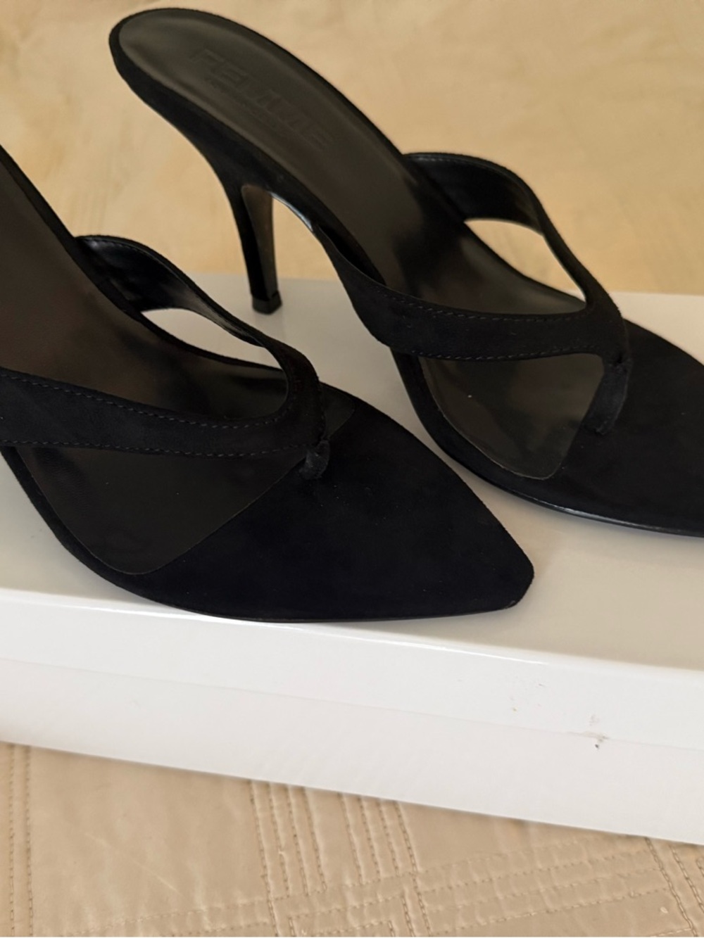 Femme La Pointed Toe Black Stiletto Mule Sandals - Picture 4 of 8